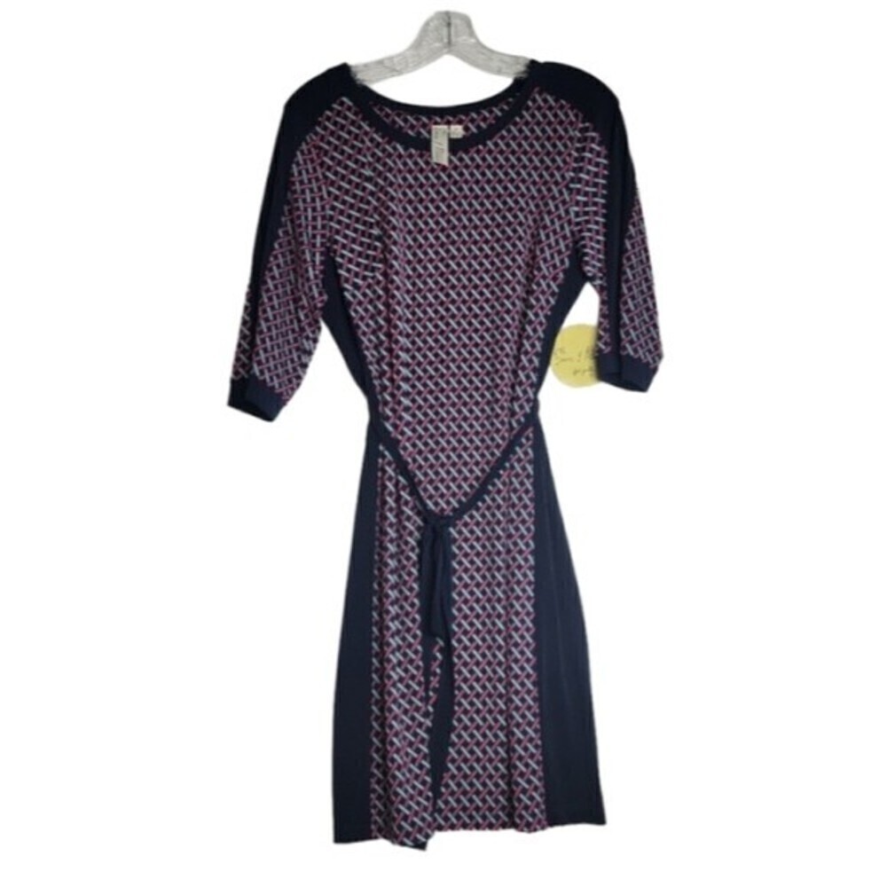 EMMA & Michele Womens A Line Dress Black Geometric Print Size M